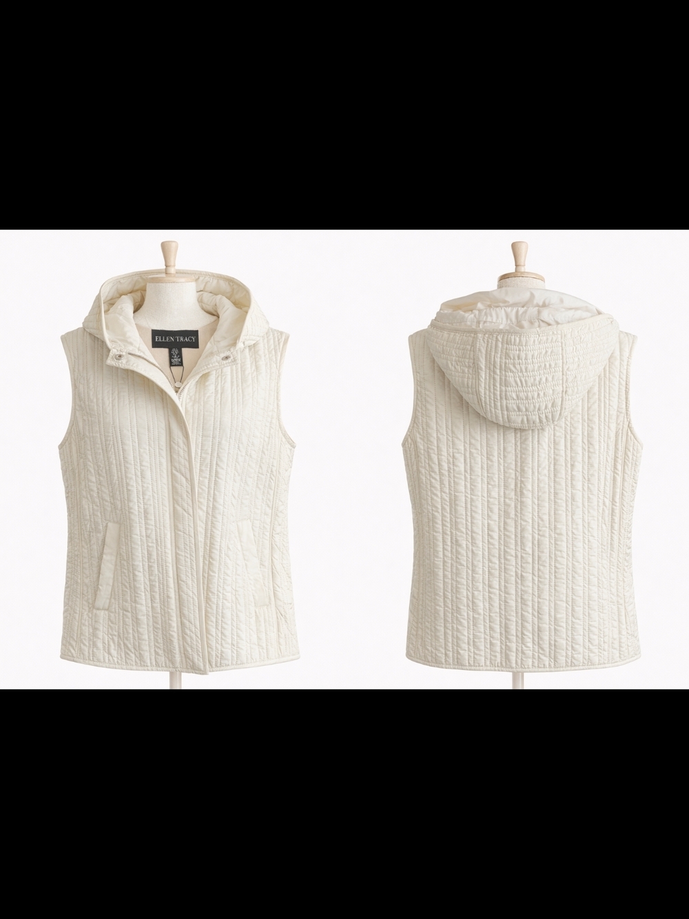 Ellen Tracy Size Small Women's NEW Ivory Quilted Hooded Vest